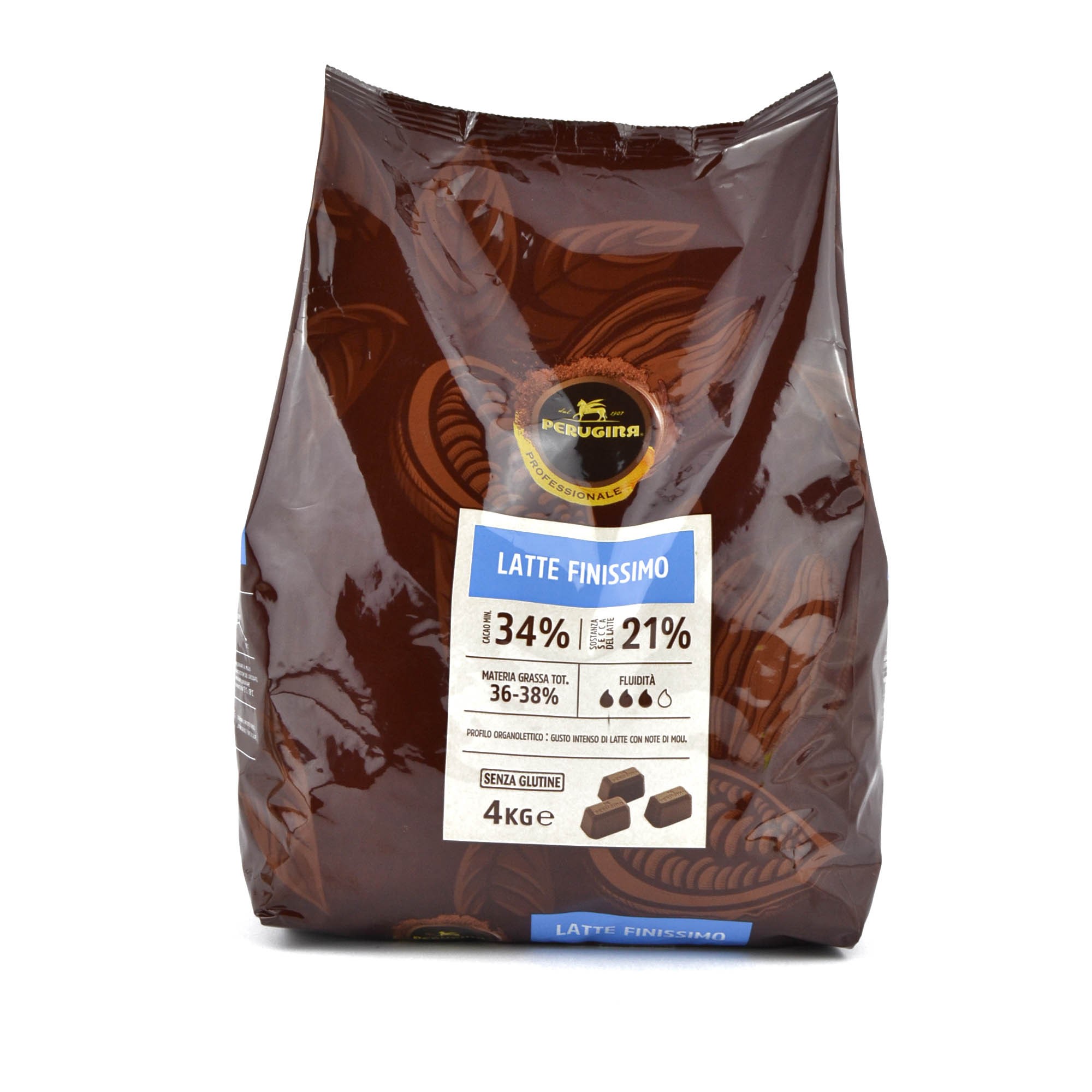 kg 4 cioccolato al latte finissimo senza glutine gusto intenso di latte con note di mou cacao min. 34% ideale per gelati e mousse, pralineria, farciture