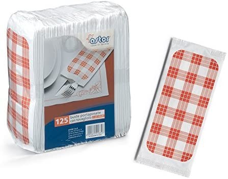 PZ 125 Busta portaposate cm 10 x 25 + tovagliolo 40 x 40 busta sacchetto fantasia a scacchi