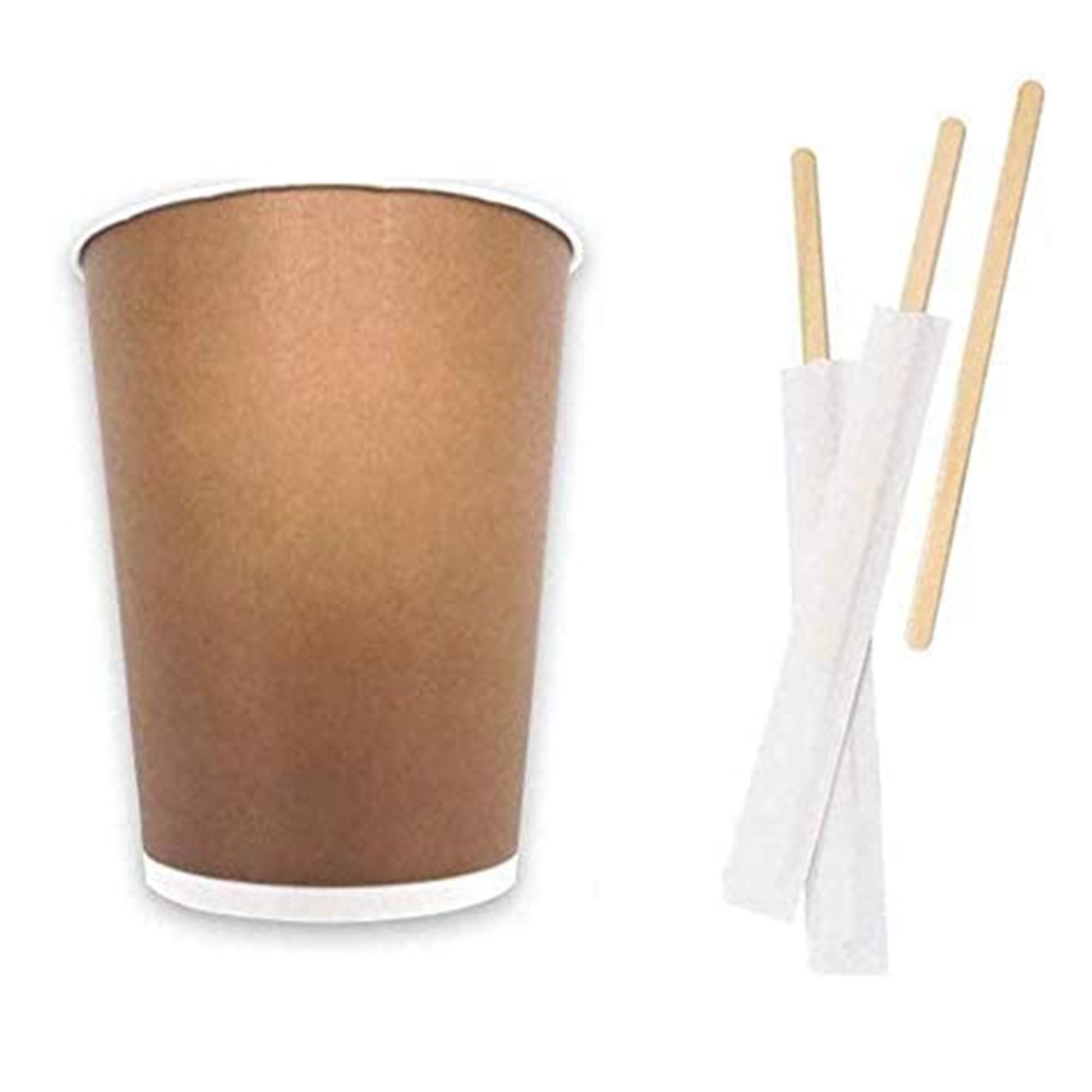 Kit Promozionale pz 100 Palette in legno da cm 19 incartate + pz 100 Bicchieri termici in cartone da ml 350 (12 OZ)