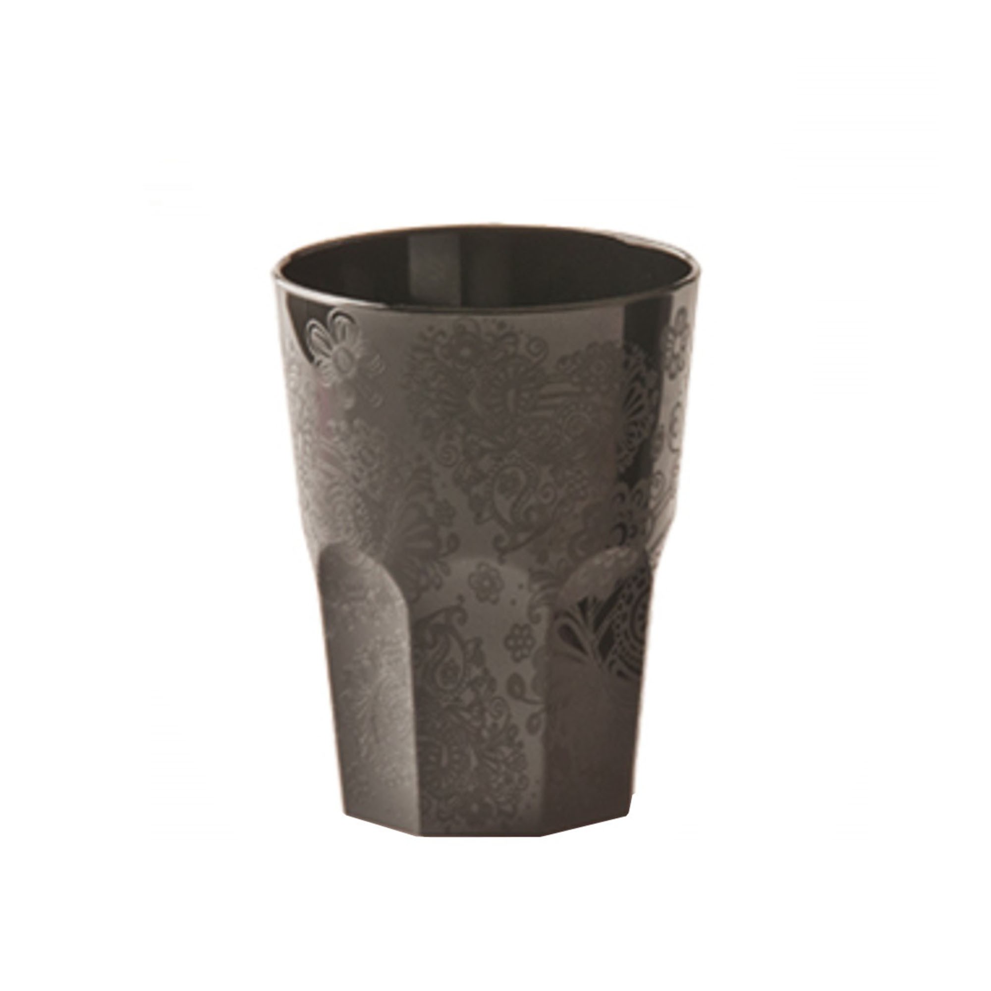 PZ 5 Bicchiere nero da cc 300 con decorazione a fiori in rilievo per cocktail in plastica rigida riutilizzabile