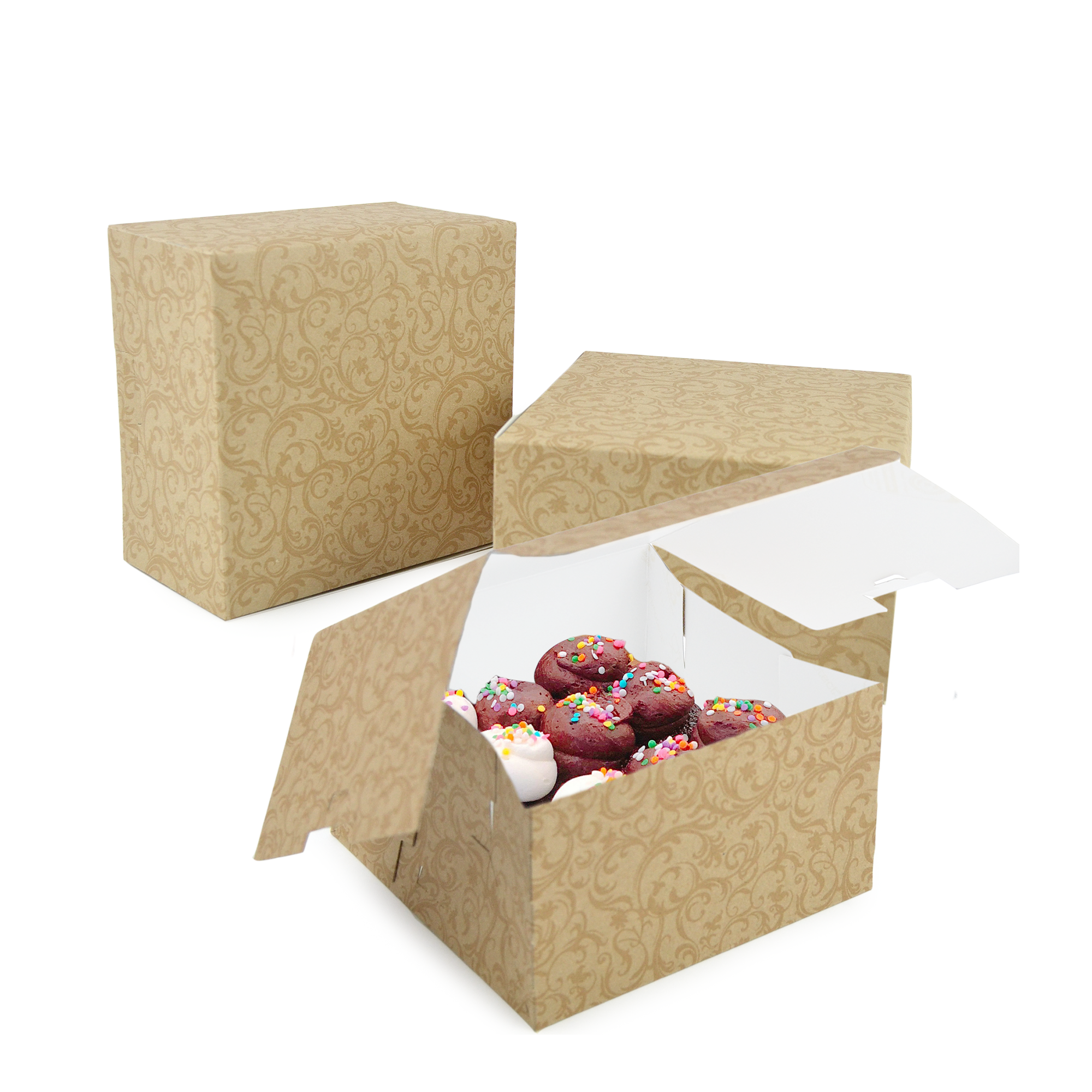 pz 25 box avana damascato in carta 17x17x10h cm con coperchio richiudibile
