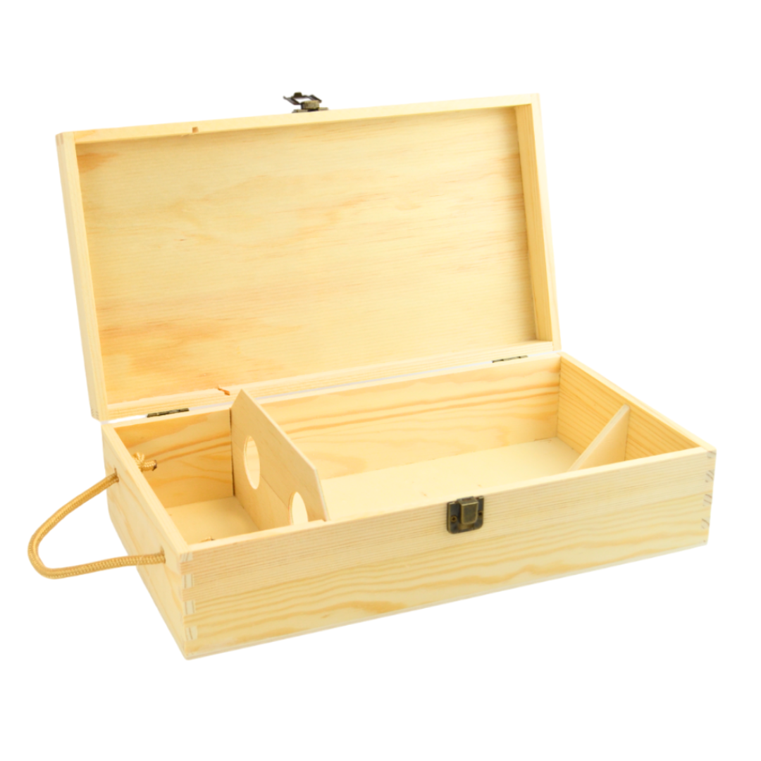 pz 1 scatola vino in legno naturale (2 bottiglie) cassetta porta bottiglie in legno con manici in corda e chiusura a scatto esposizione o per regalo