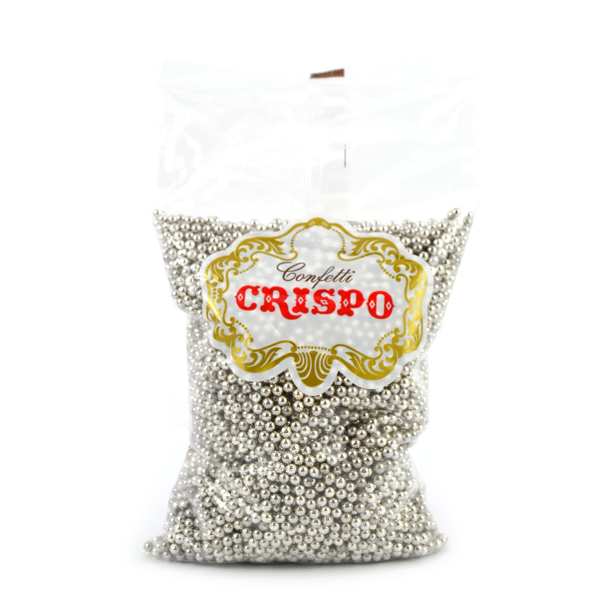 500 gr di confetti sferici argento crispo ideale per decorare torte, pasticcini, biscotti, dessert, dolci e gelati