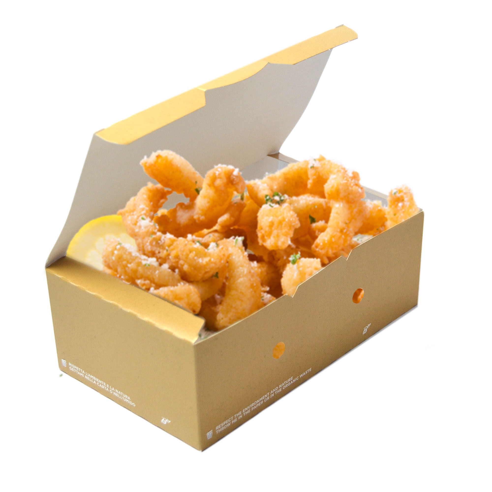 pz 50 box avana in carta 20x12x7h con coperchio ideale per l'asporto di fritti
