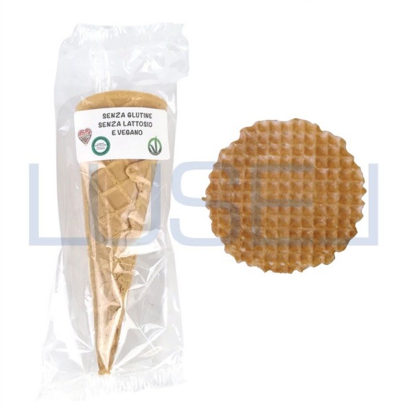 PZ 1000 cialde rotonde gluten free + PZ 40 Cono per gelato senza glutine per celiaci imbustato singolarmente