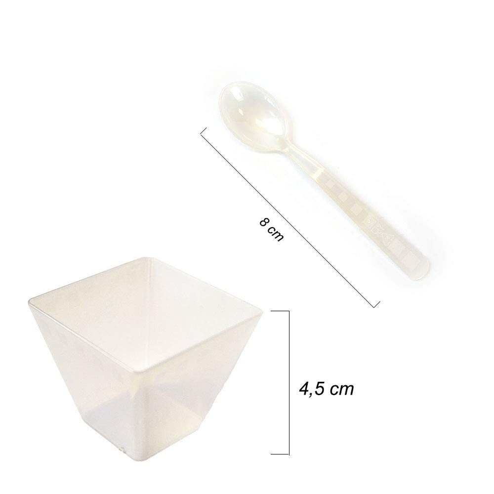 PZ 50 Coppette monoporzione compostabili da cc 58 + pz 50 cucchiaini bio per finger food mousse e gelati