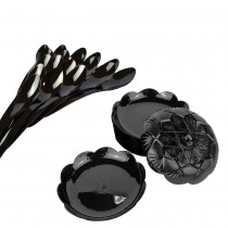 pz 50 vassoio nero black decorato da 12,5 + pz 50 cucchiaini neri 14 cm