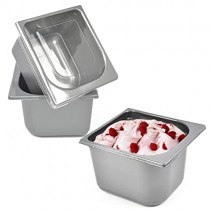 pz 5 mezza vaschetta lt 2,33 per gelato grigia misure 16,5 cm x 18 cm x (h) 12 cm vaschetta + pz 5 coperchio trasparente