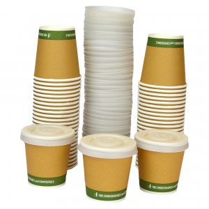 pz 100 bicchiere in carta caffè cl 7 bio + pz 100 coperchio bio per asporto